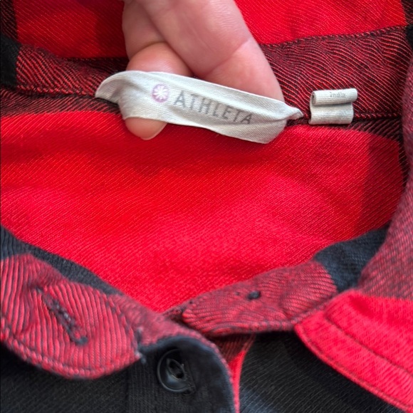 Athleta Red and Black Plaid Button Down Shirt - Picture 3 of 5
